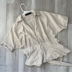 New York & Company Blouse linen button front womens Beige (large) contemporary